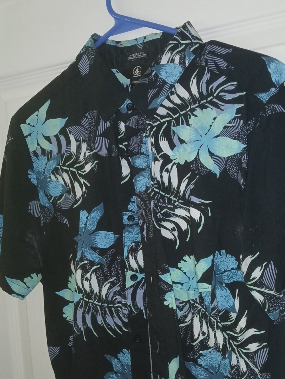 Volcom Black Shirt with Teal and Blue Floral Print